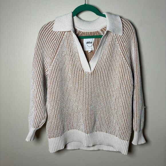Aerie Womens Sugar Rush Chenille Sweater pullover size small Yellow & White - Picture 1 of 11